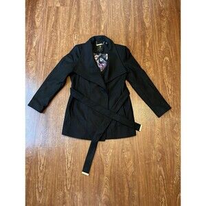 Ted Baker Women's Black Paria Wool Cashmere Short Wrap Coat Belted Overcoat Sz 4